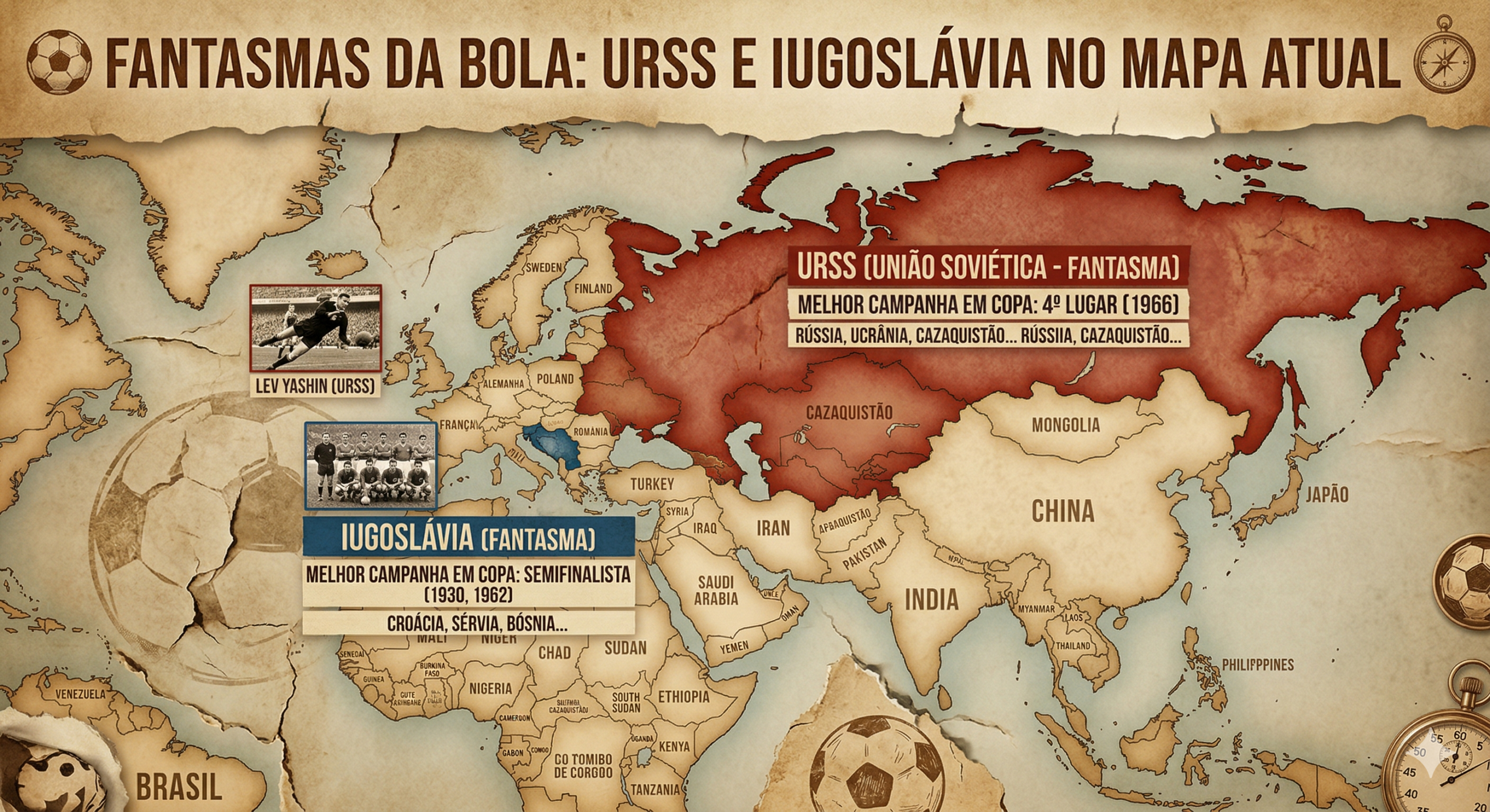 Mapa com a localização da União Soviética e da Iugoslávia