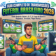 Infográfico ou imagem ilustrativa com logos de canais de TV e streaming sobre um campo de futebol, indicando as transmissões de 2026.